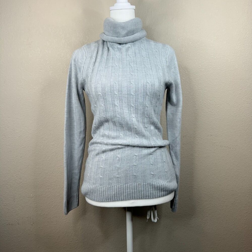 Izod Women's Cable Knit Turtleneck Pullover Sweater Long Sleeve Gray Size S